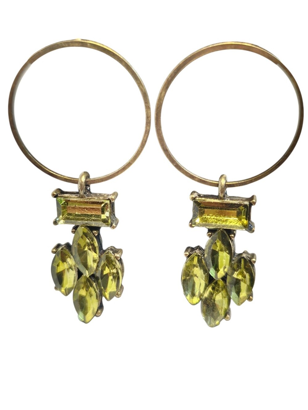 Plunder Copper Hoop Earrings with Olive Green Gem Drops